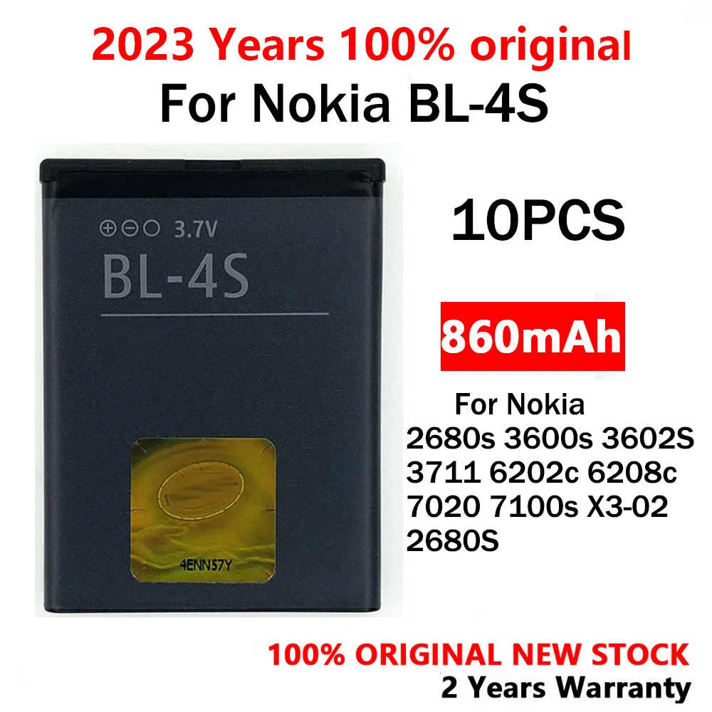 10 Pz Bl 4S Bl-4S Bl4S 860Mah Batteria Per Nokia 1006 2680S 3600S 3602S 6202C 6208C 7020 7100S 7610 X3-02 3710F Batterie
