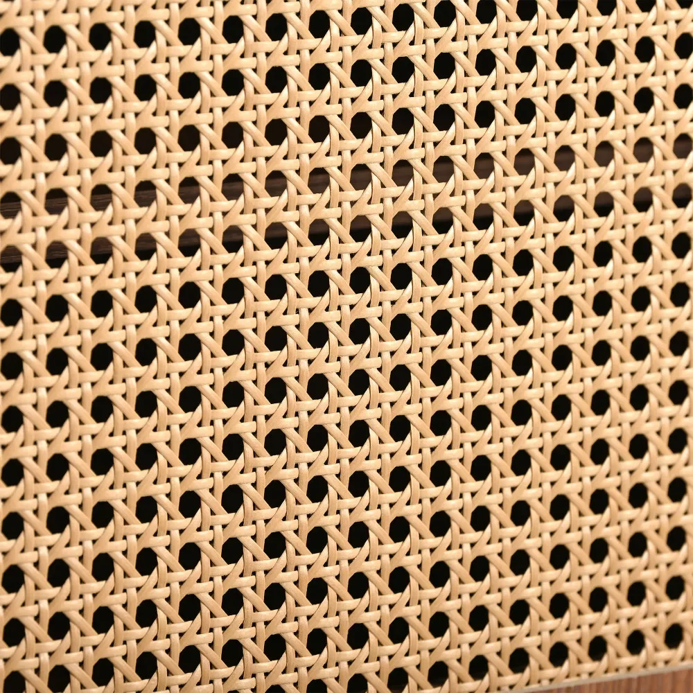 Stilvoller TV-Ständer mit Rattan-Schiebetüren und praktischen Schubladen, Walnussbaum mit dunklem Kunststoffrattan, 2 Rattan-Schiebetüren – Detail 23