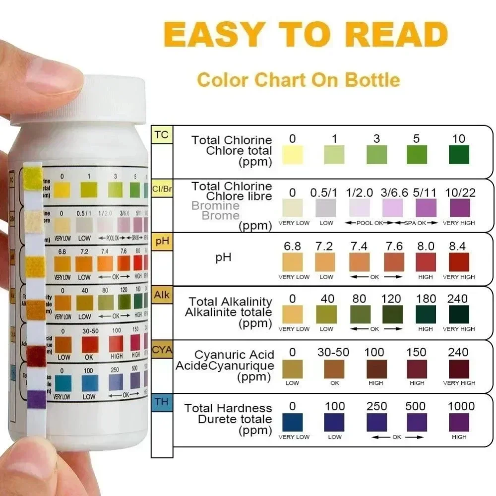 Water Test Strips 50pcs Multipurpose 6 in 1 Chlorine PH Test Strips SPA Swimming Pool Water Tester Paper Hardness Tool
