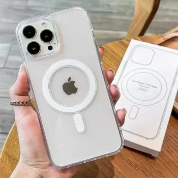 Original For Magsafe Magnetic Wireless Charging Phone Case For iPhone 16 15 14 13 12 11 ProMax mini X XR XS 7 8Plus Clear Cover 1