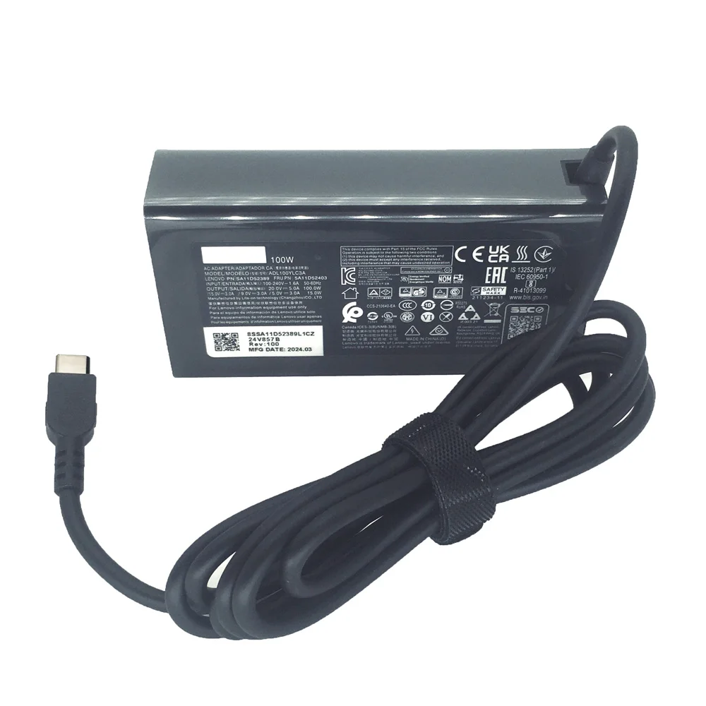  어댑터 충전기 100W 타입 C 20V 5A 레노버 씽크북 14 16 14p P16s T16 T15 E16 E14 L15 노트북용 전원 공급 장치