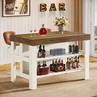 Home Bar Table Unit with Storage Shelves, 55.1-Inch Farmhouse Counter Height Bar Cabinet for Kitchen Dining Room, Customized