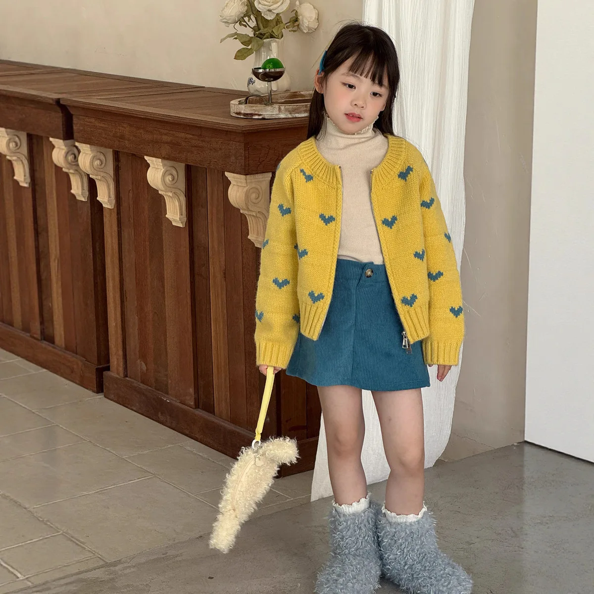한국 소녀용 스웨터 가디건 2025 겨울 신상 아동용 루즈 숏 지퍼 니트 가디건 코트 스위트 스웨터