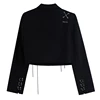 Women Punk Gothic Cropped Blazer with Metal Chain Harajuku Design Streetwear Chic Patchwork Suit Office Lady Commute Short Coat 2