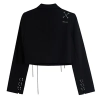 Women Punk Gothic Cropped Blazer with Metal Chain Harajuku Design Streetwear Chic Patchwork Suit Office Lady Commute Short Coat 2