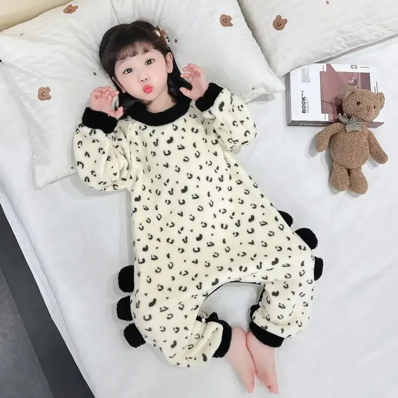 Children's One-piece Pajamas Flannel Winter Rompers New Girls' Coral Fleece Anti Kick and Anti Cold Baby Sleeping Sets for Boys