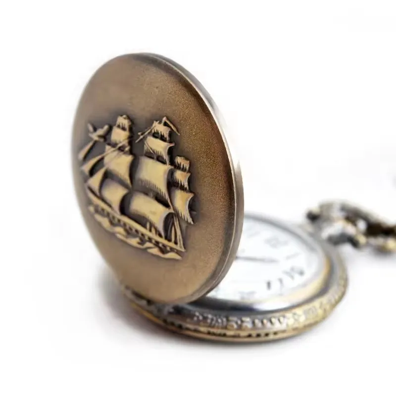 Pocket Watch Bronze Quartz Pocket Watch Necklace Clock Pendant Vintage Watch Chain Women Men Pendant