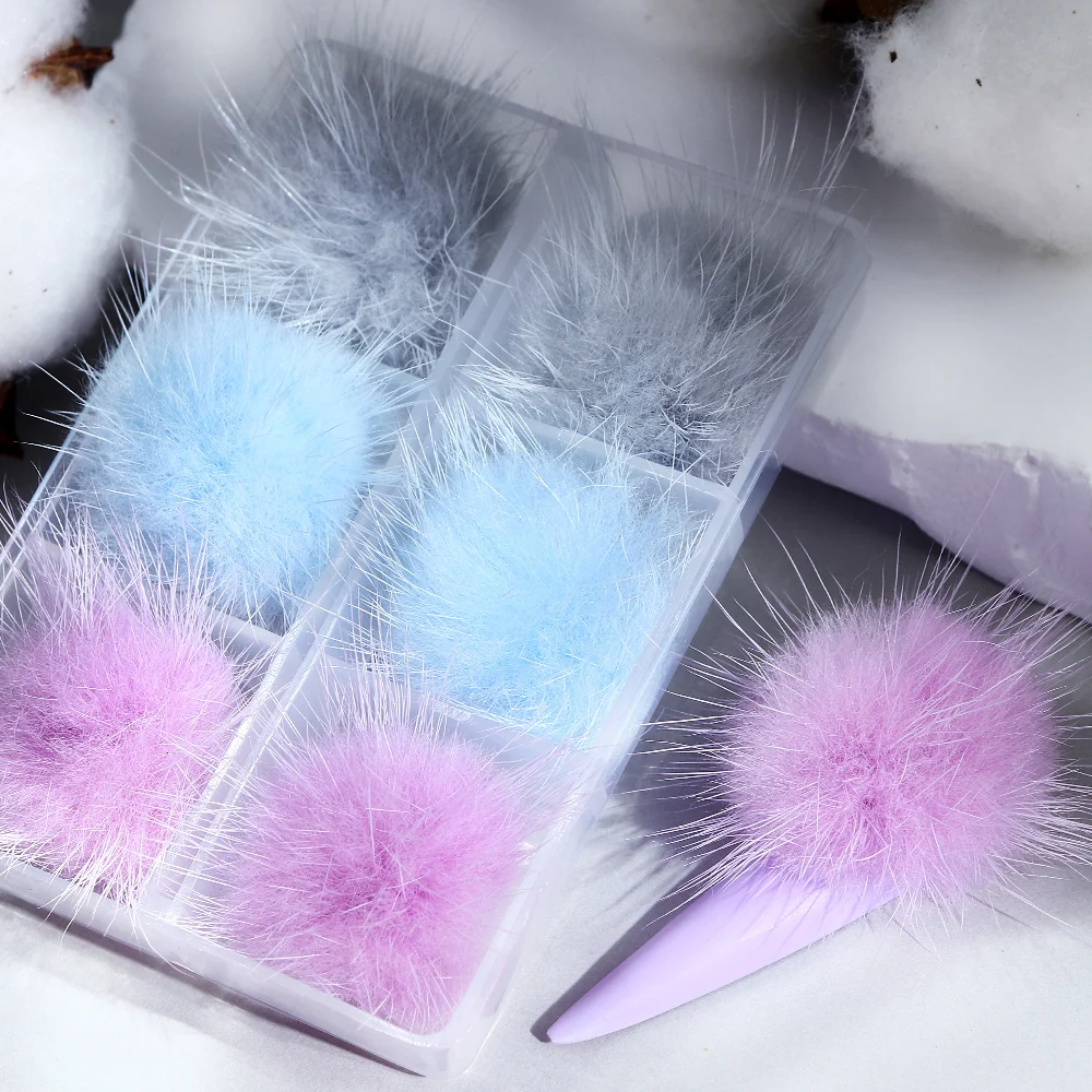 

6Pcs Soft Hairball PomPoms Set Press On Nails Detachable Magnetic Jewelry Parts Fluffy Plush Ball Winter French Charms Manicure