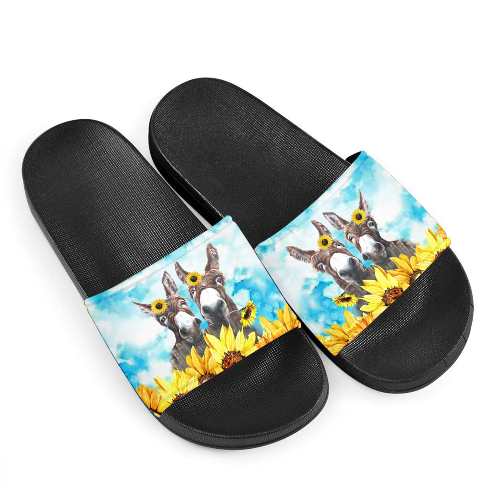 Slippers for Shower Donkey Sunflower Print Soft Sole Comfortable Slides Summer Couple Beach Non-slip Breathable Sandals Outdoor