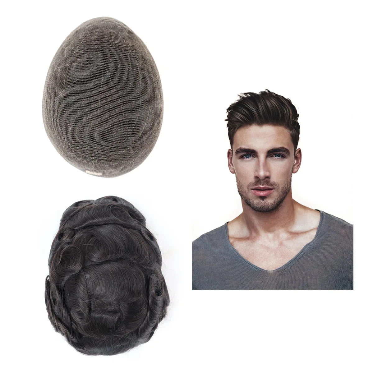 Hywel French Lace and Pu Base Natural Indian Human Hair Men Toupee Wig Man Men's Capillary Prosthesis Man Hair Topper