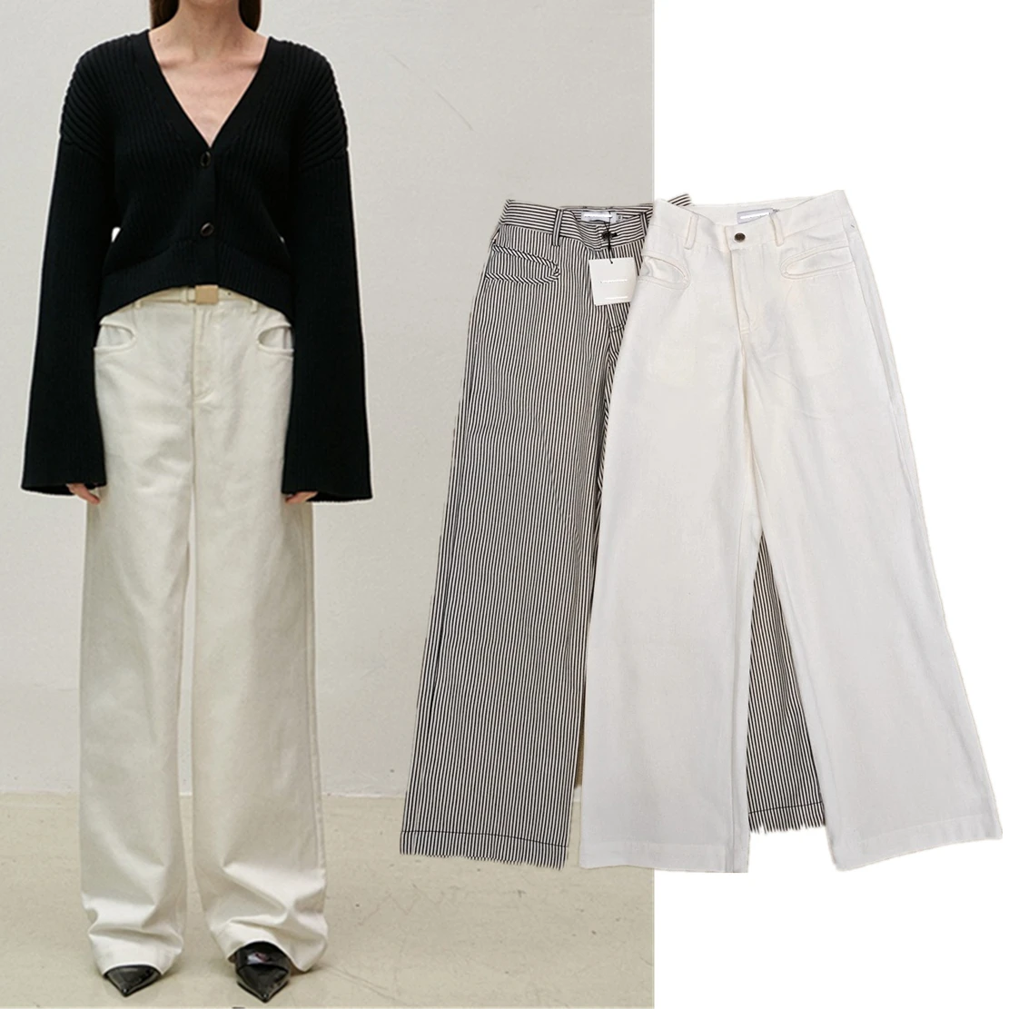 Withered Retro Minimalist High Quality Cotton Mom Jeans Fashion Women's  High Waisted Loose Fitting Wide Leg Pants Women