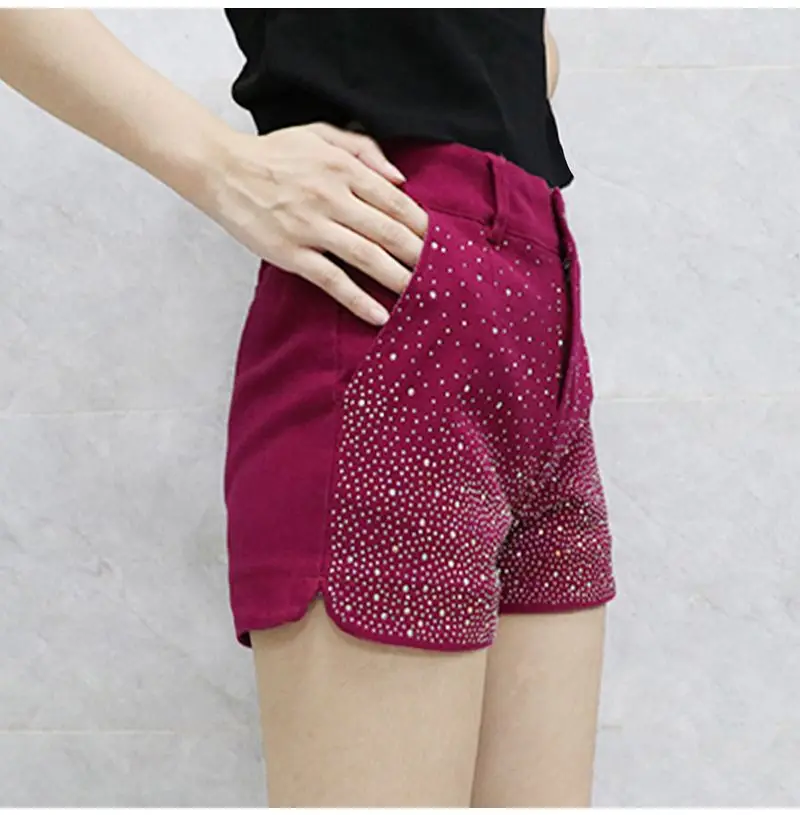 Hot Diamond Denim Shorts for Women's Streetwear / Spring / Autumn wear / New Elastic High Waist Slim Shorts