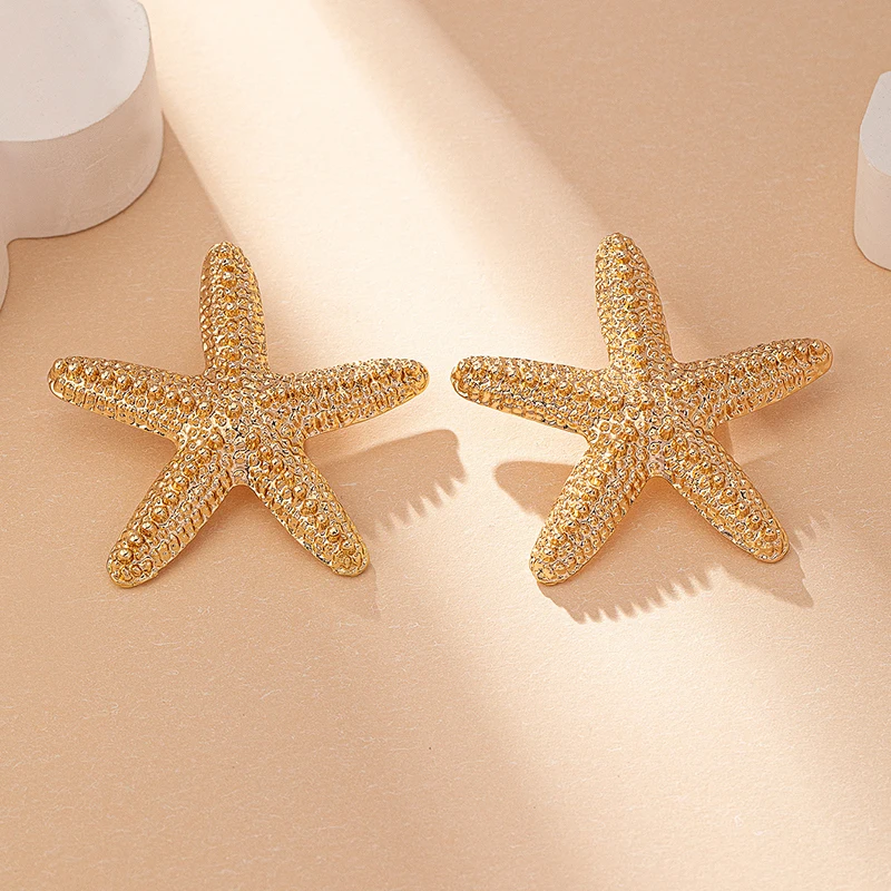 

Chic Beach Jewelry Wholesale Gold Color Oversized Large Metal Mermaid Seastar Star Starfish Stud Statement Earrings for Women