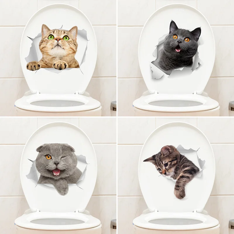 Cartoon Toilet Sticker Toilette Bagno Carta Autoadesiva Impermeabile Cat Expression Sticker Pegatinas De Gatos Para Tapas Wc