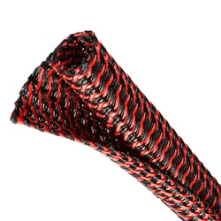 Versatile Self - Closing Braided Cable Sleeve - Insulated Wear - Resistant Wire Organizer and Protection Sheath - 25mm (Red - Black)