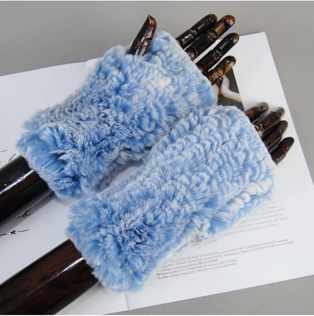 Hot Sale Winter Women Natural Real Rex Rabbit Fur Gloves Good Elastic Knitted Rabbit Fur Mittens Lady Real Rex Rabbit Fur Gloves