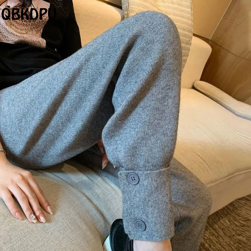

Ankle Length Casual Knitted Pants 2024 Fall Winter Stretch Harem Pantalones Women High Waist Soft Knitwear Thick Jogger Spodnie
