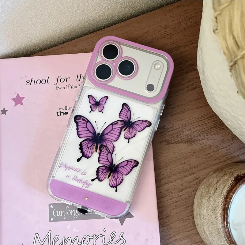 Luminous Purple Butterfly Pattern Phone Case with Light-Up Design