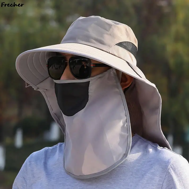 UV Protection Sun Hat Detachable Mask Bucket Hats Wide Brim Chapeau Cap  Outdoor Casual Gorras Climbing Hiking Hunting Fishing - AliExpress