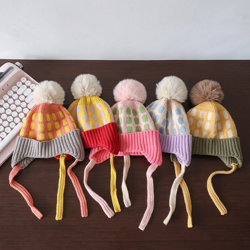 Winter Baby Hut Pompon Fleece Futter Baby Mütze Baby Motorhaube Kinder Mütze für Mädchen Jungen Bobble Kinder Hut für Kinder 1-4y – Detail 1