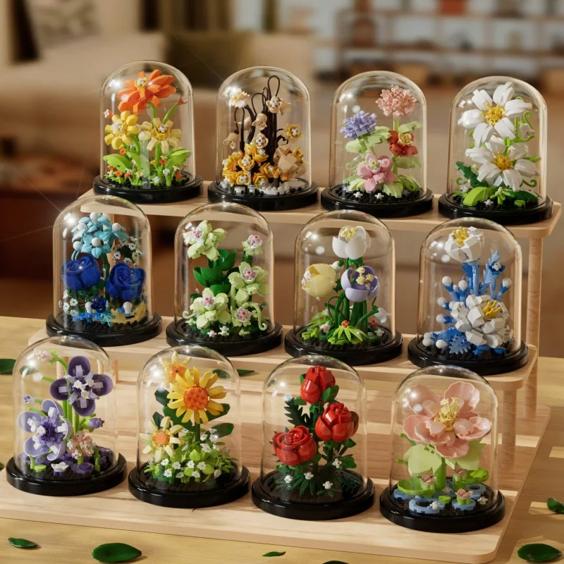 Construction Blocks Eternal Flower Bouquet Assembly Children's Toy Mini Brick Particle Girl Series Rose Bundle Valentine's Day Birthday Gift