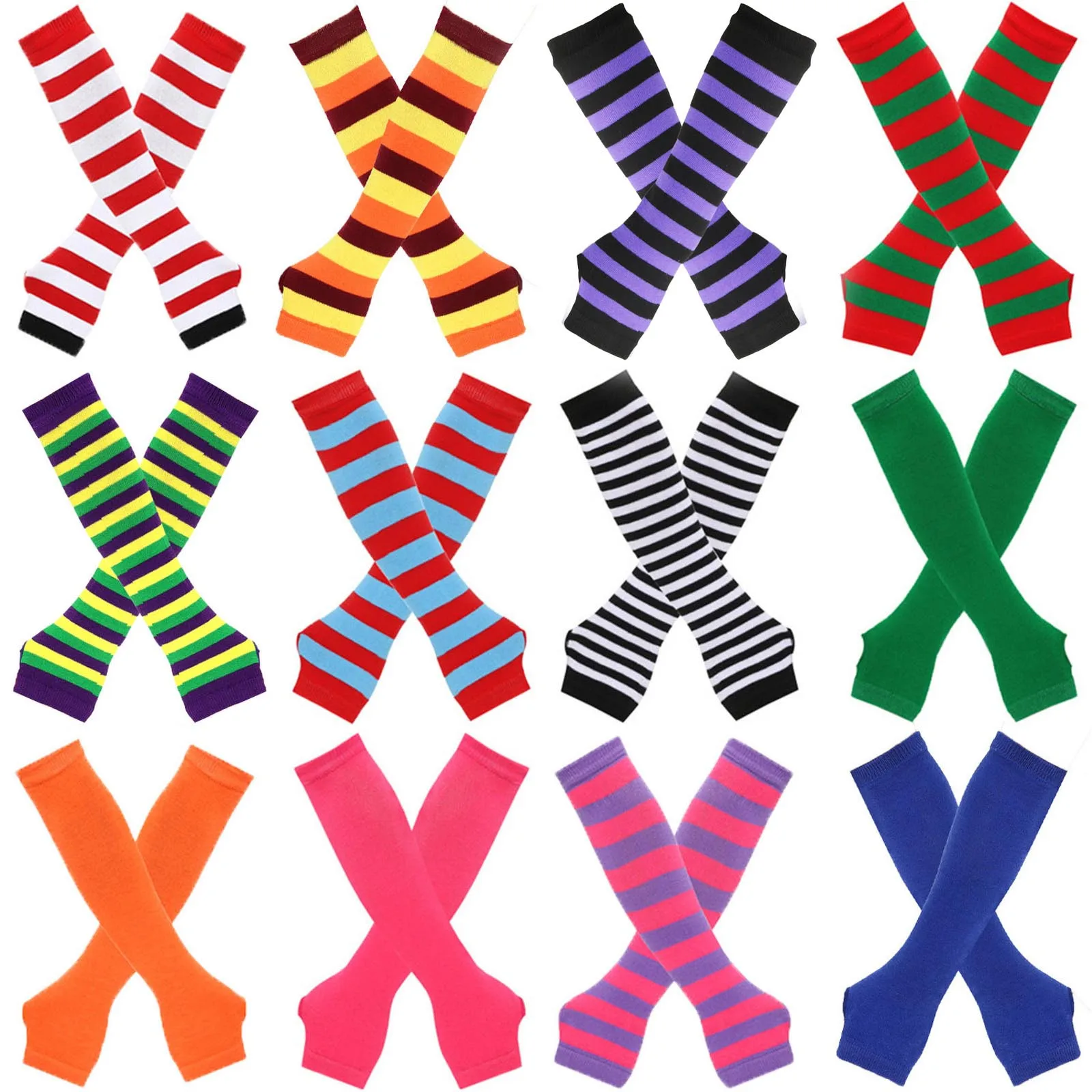

Women Autumn And Winter Solid Color Multicolor Wool Long Striped Knit Half Finger Gloves