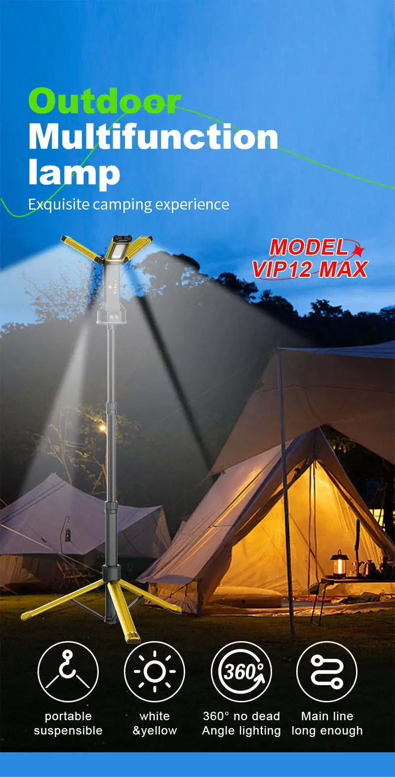 2024 NEW BRAND TOBY'S hot sell 100W led camping lamp vip 12 max Factory 12V/220V COB outdoor travel work camping light case 6