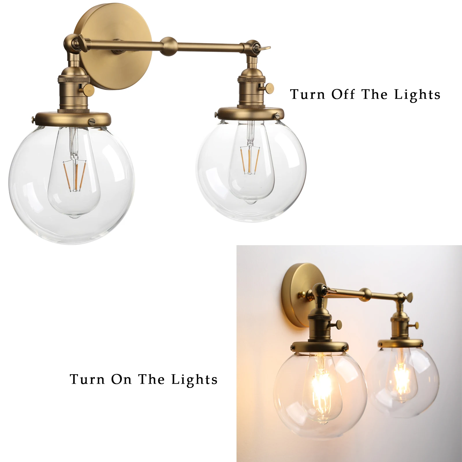 Phansthy 현대 침실 벽 조명 계단 벽 램프 Sconce 5.9 ''글로브 유리 더블 볼 헤드 빈티지 실내 조명기구