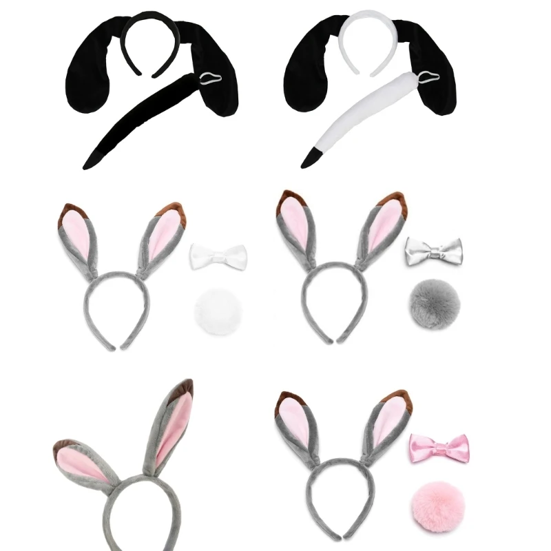 Rabbit Ears Headband Plush Bunny Ear Dog Ears And Tail Cosplay Costume