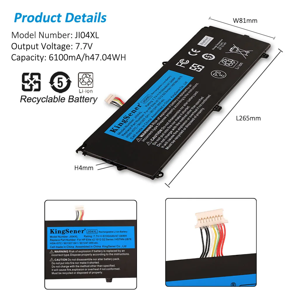 Bateria do Portátil Kingsener para hp Elite x2 Ji04xl 901247855 901307541 Hstnn-i07c Hstnn-ub7e J104xl 7.7v 6110mah 6110mah - Imagem 4
