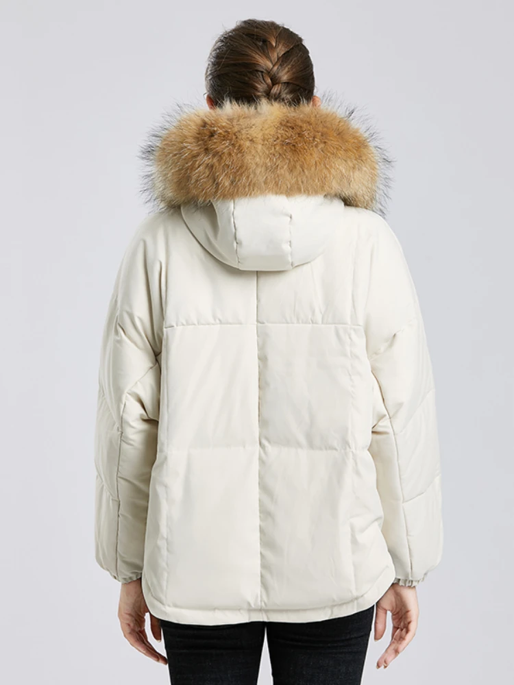 Fitaylor Winter Large Real Raccoon Fur Hooded Short Jacket Women