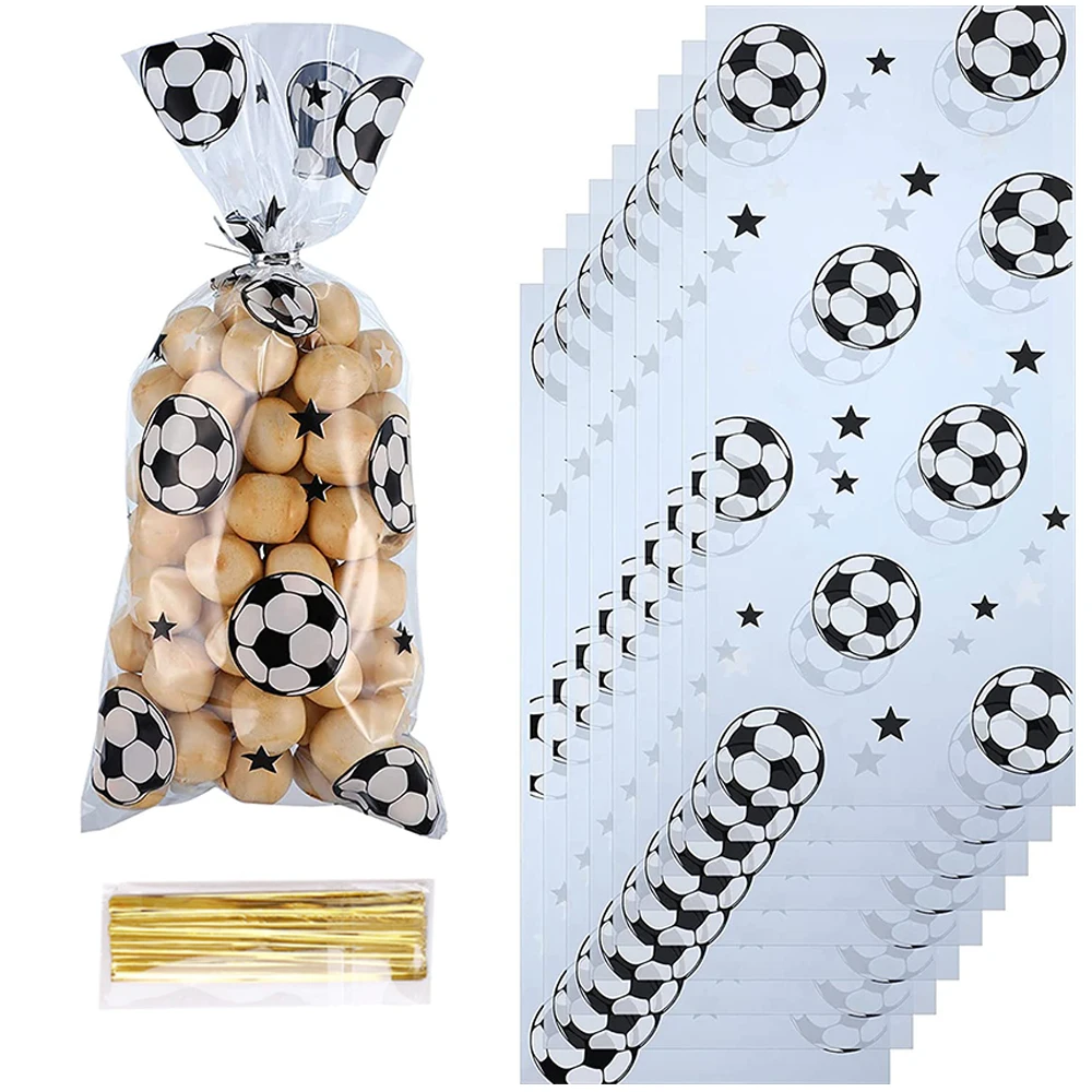 10/20/30/40/50 Stück Fußball-Leckerli-Beutel, Geschenktüten mit gedrehten Krawatten, Fußball-Zellophan-Fußball-Partygeschenke, Geburtstagsparty-Zubehör – Detail 2