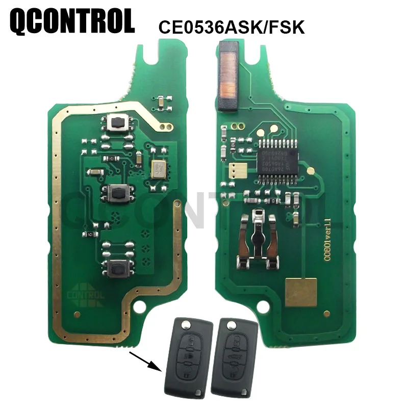 QCONTROL Car Remote Key Circuit Board Vehicl   for PEUGEOT 207 208 307 308 408 Partner ID46 (CE0536 ASK/FSK, 3Buttons ) 433MHz