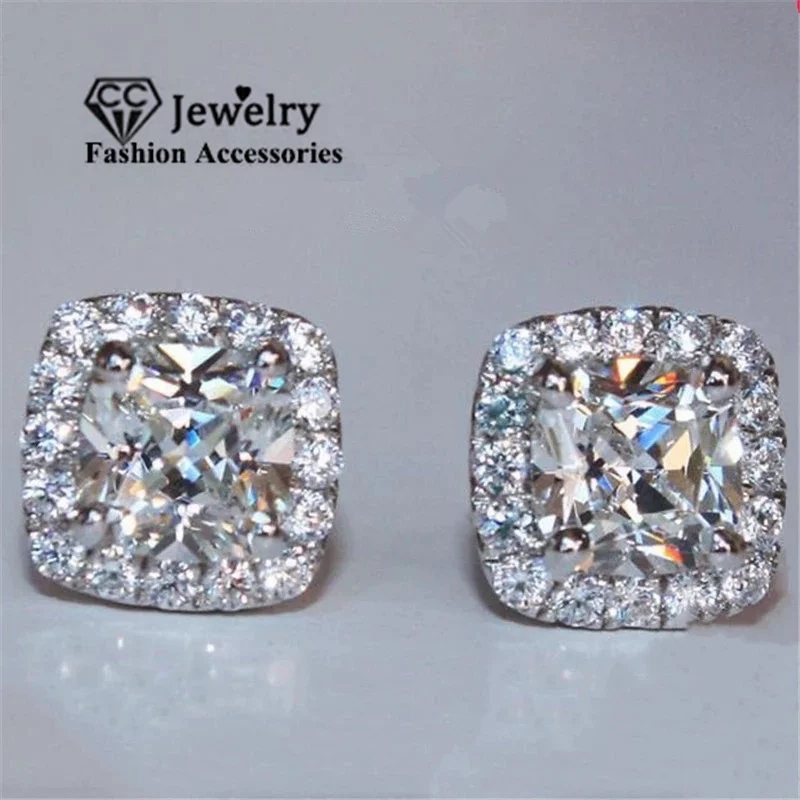 CC Earrings For Women 925 Silver Needle Square Cubic Zirconia