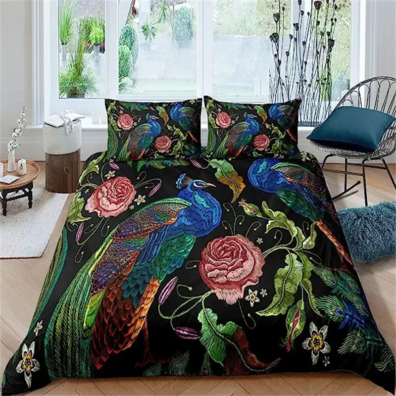 

Peacock Duvet Cover Vintage Flower Theme Duvet Cover Peacock Feather Bedding Set Embroidery Chinese Style Bedroom Decorations