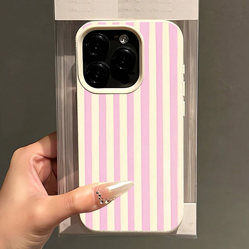 Elegant Pink Vertical Striped Lichee Pattern Phone Case