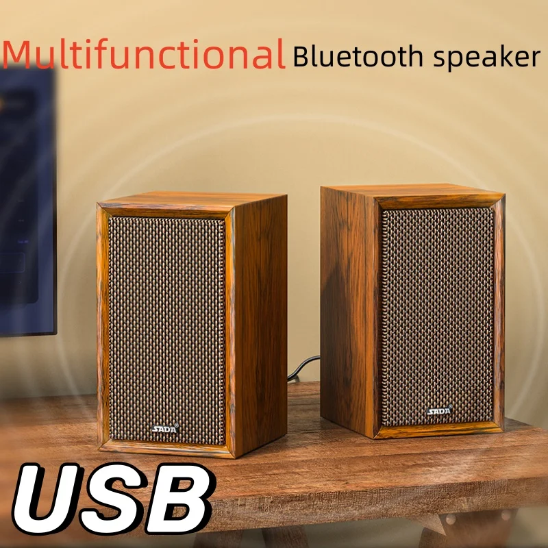 

Bluetooth Speaker Wood Texture High Power Subwoofer Desktop Home Computer Loudspeaker Box Independent Controller Caixa De Som