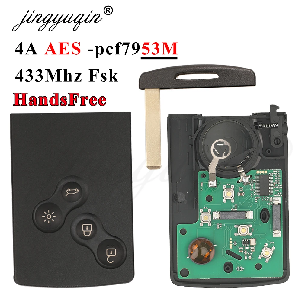 jingyuqin 433MHz 4A PCF7953 Chip Car Key Smart Card For Renault Clio IV Captur Passive Keyless Go Entry Remote HandsFree System