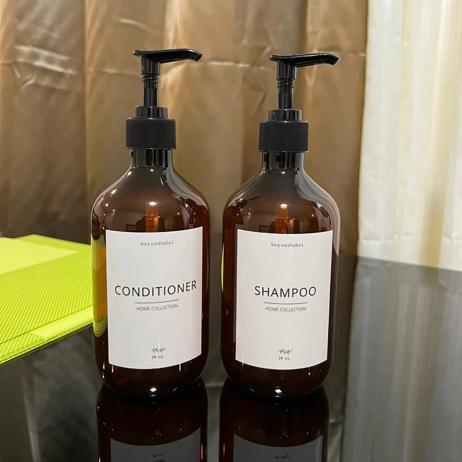 Refillable Amber Shampoo Shower Gel Empty Bottles with Pump Shampoo Conditioner Body wash Dispenser for Hotel Bathroom 500ml 4