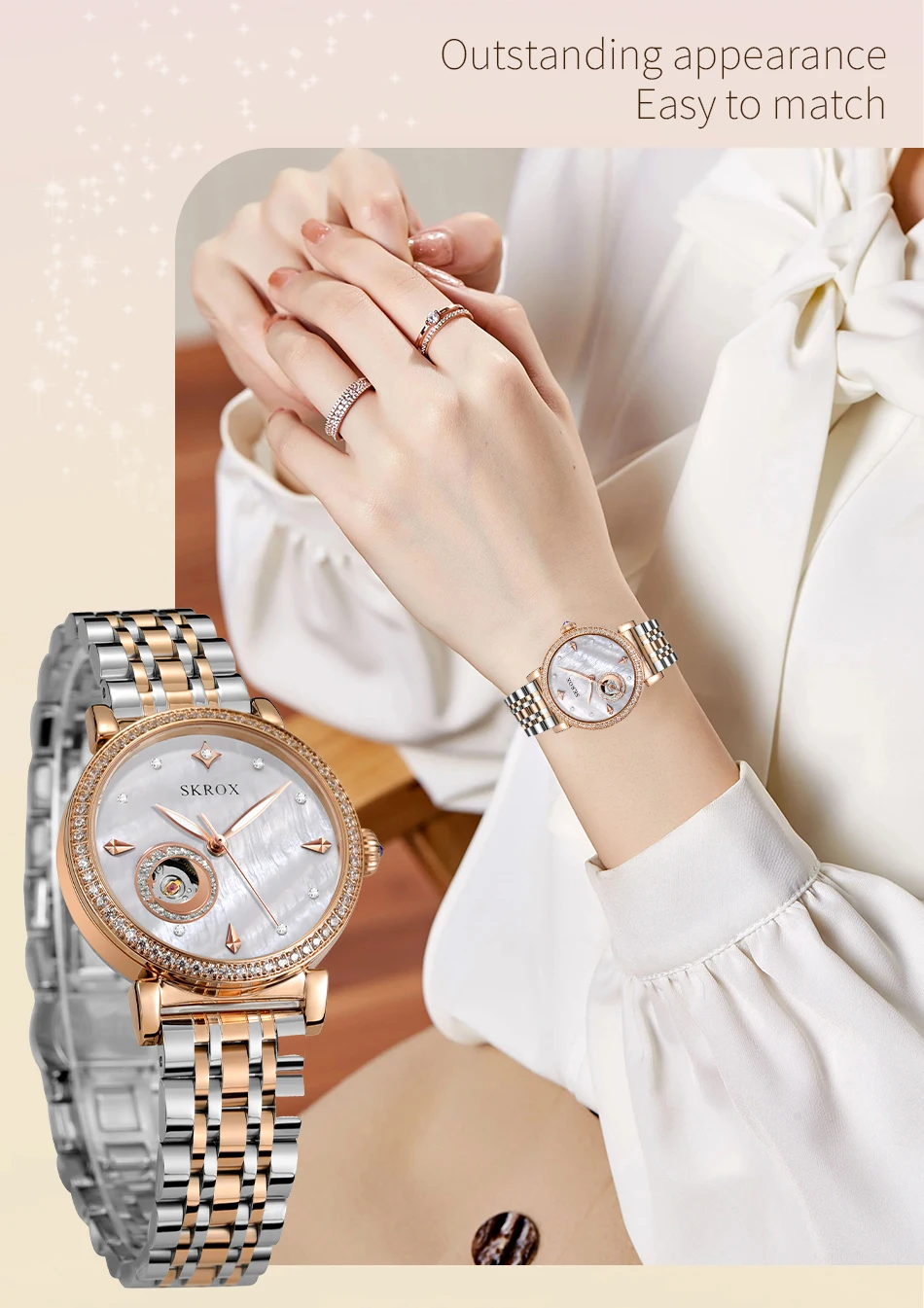 2024Luxury Rose Gold Diamond Woman Watch Mechanical Automatic Movement Ladies Watches Stainless Steel Elegant Women's Wristwatch 3