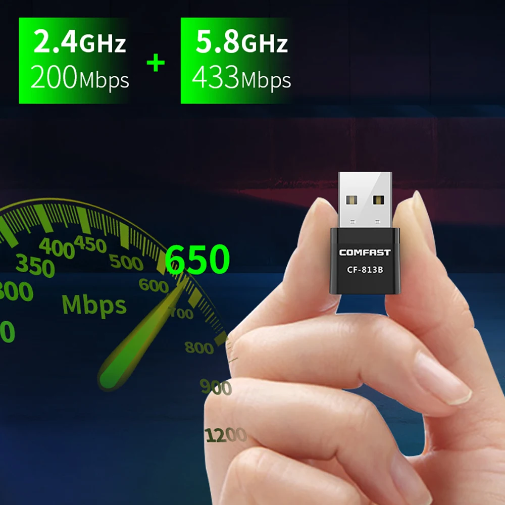 

USB Bluetooth Wi-Fi адаптер, 5 ГГц, 650 Мбит/с