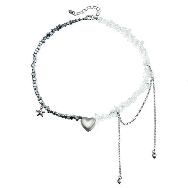 New Y2K Heart Beaded Necklace Women Boho Crystal Class Gravel Clavicle Chain Cool Y2K Choker Exquisite Fashion Jewelry 3