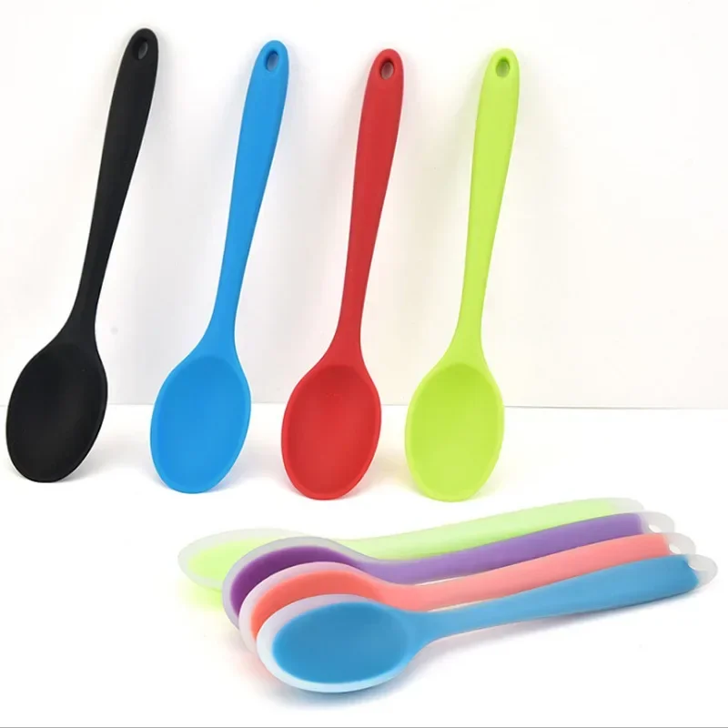 Colorful Silicone Spoon Heat Resistant Non-stick Rice Spoons Kitchenware Tableware Learning Spoon Cooking Kitchen Tool tableware