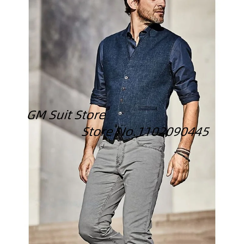 Men\'s Vest V-neck Herringbone Pattern Fashion Solid Color Single Breasted Business Sleeveless Five Buttons Suitable for Casual