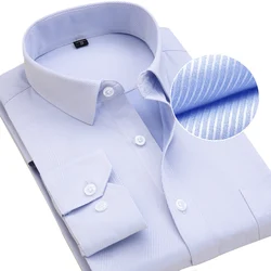 Men's Plus Size Top Quality Slim Fit Dress Shirt - Long Sleeve Solid Striped Formal White Shirt - 45 (1)