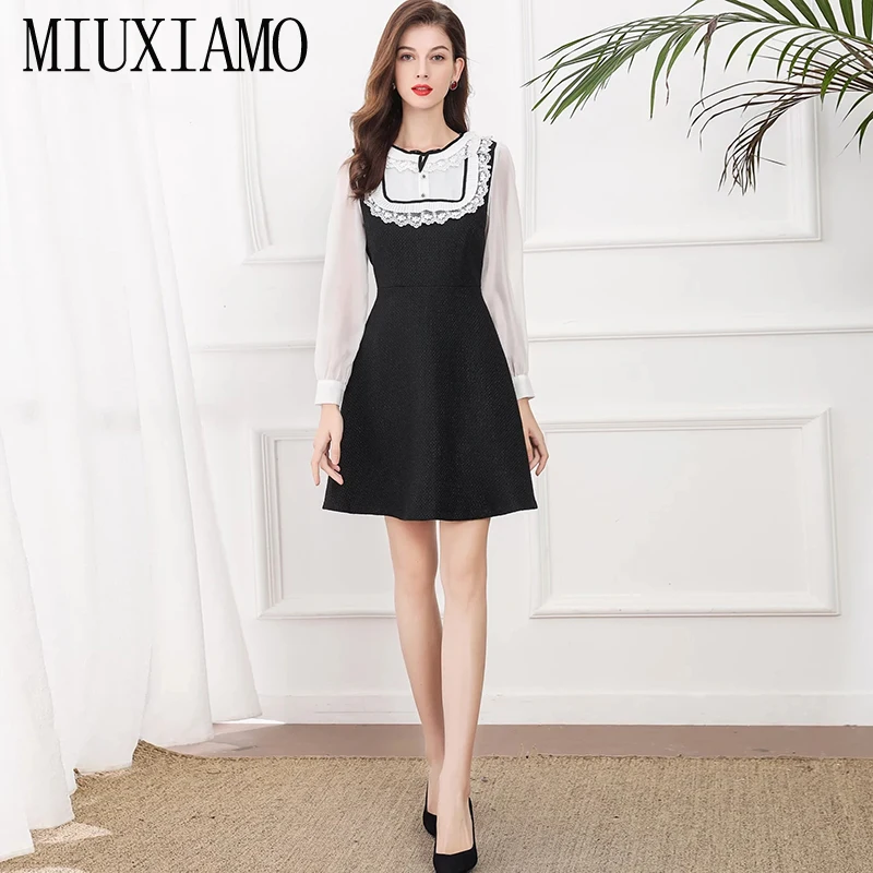 

MIUXIMAO 2022 Spring Dress New High Quality Long Sleeve Runway Dress Women'S Party Elegant Ruffles Office Lady Dresses Vestidos