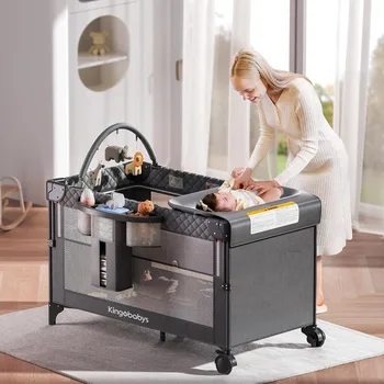 4 in 1 Baby Bassinet,Pack and Play,Bedside Crib Sleeper,Bottom Storage and Toy Bar for Newborn to Toddles 3