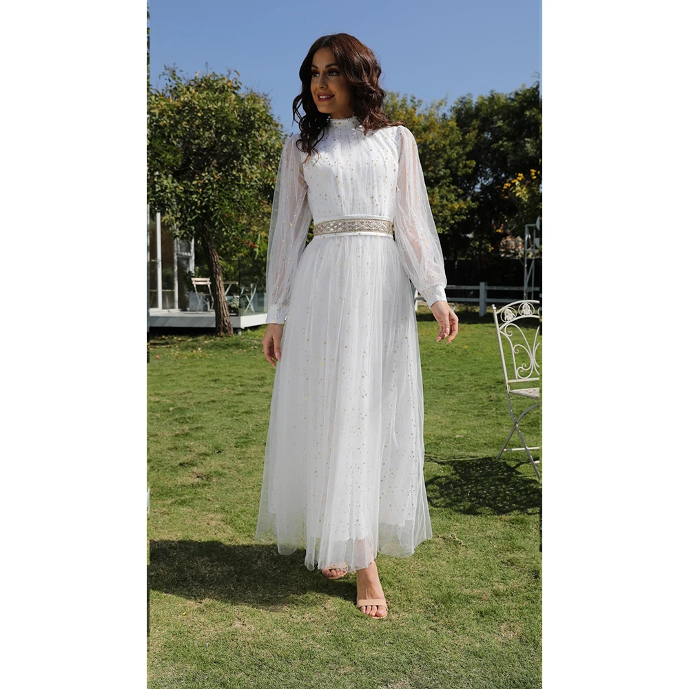 New Middle East Dubai Women's Long Sleeve Robe Fashion Sweet Long Dress Vestidos Elegantes Para Mujer Evening Dresses