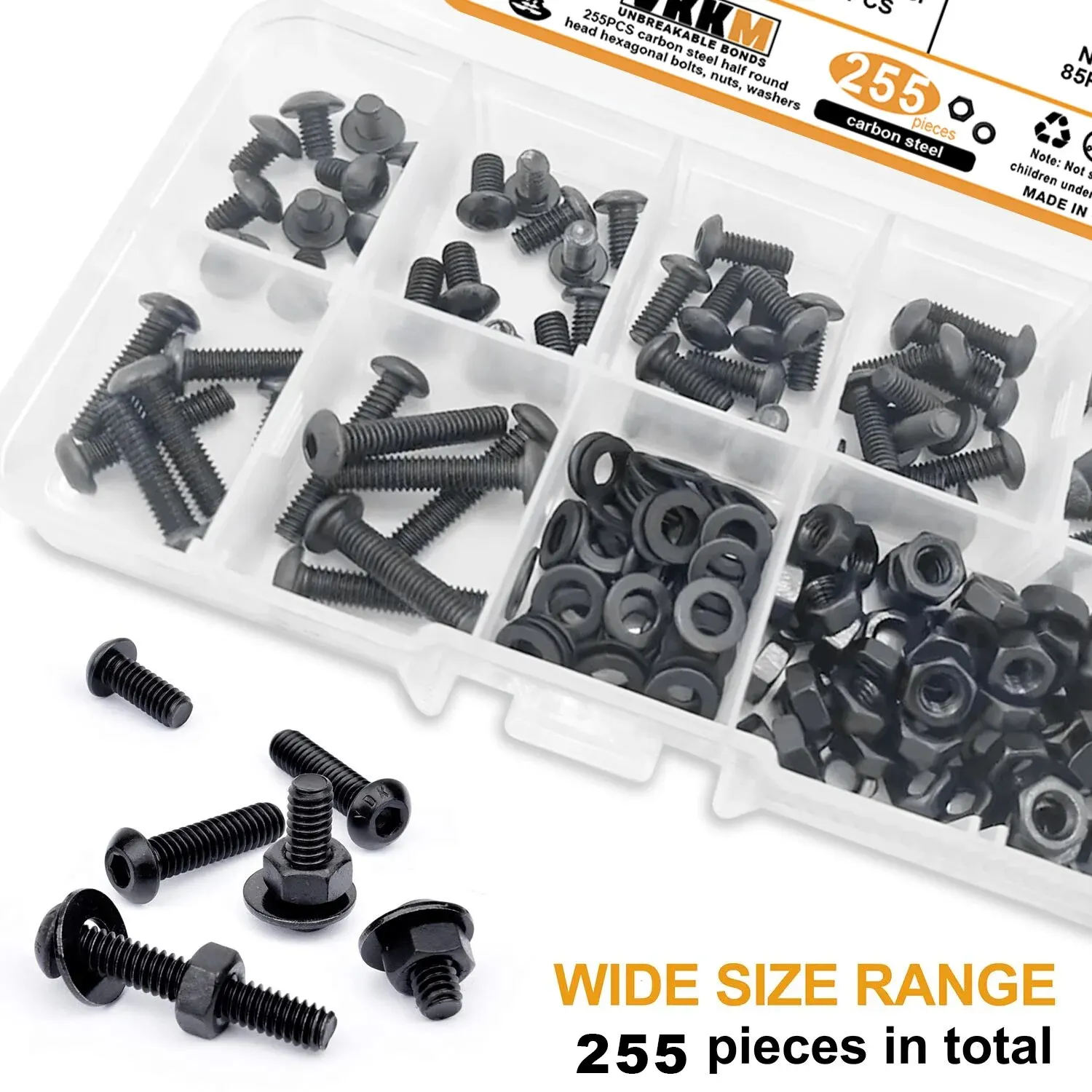M3 Hex Head Screws 255 Pieces M3x5/8/12/16/20/25/30mm Black Button Head Hex Socket Screw Washer Nut Assortment Kit
