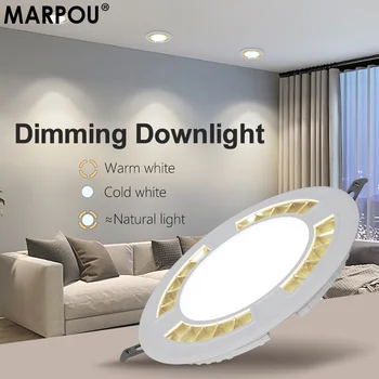 MARPOU 천장 매립형 실내 LED 패널 다운라이트, 거실 사무실용 원형 스포트 조명, 110V, 220V, 9W, 13W, 18W, 24W